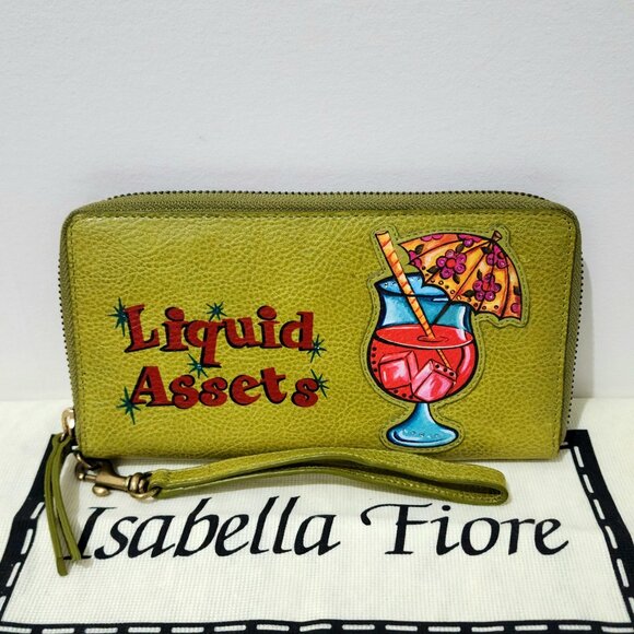 ISABELLA FIORE LIQUID ASSETS GREEN LEATHER WALLET - Picture 1 of 8